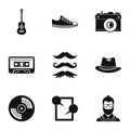 Hipster culture icons set, simple style