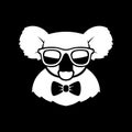 Hipster Cute Koala in Glasses and Bow Tie. Simple Logo Sign. Vector