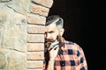 Hipster cutting with razor Royalty Free Stock Photo