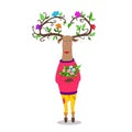 Hipster deer witj flowers