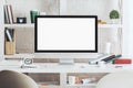 Hipster desktop with blank white computer