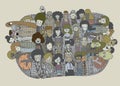 Hipster Doodle People Collage Background