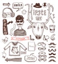 Hipster doodle set, hand drawn illustration