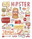 Hipster doodle set, hand drawn illustration