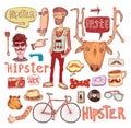 Hipster doodle set, hand drawn illustration