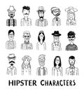 Hipster doodle set, hand drawn illustration