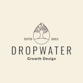 Hipster drop water with big tree logo design vector graphic symbol icon sign illustration creative idea Royalty Free Stock Photo