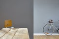 Hipster espresso in loft silver bike in background