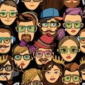 Hipster faces seamless background print