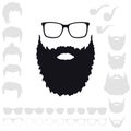 Hipster Fashion Set. Bearded Face Avatar Silhouette. Haircuts, B