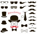 Hand drawn hipster fashion vintage set. retro gentleman elements. mustaches, hats and eyeglasses.