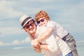 Hipster father with beard and red haired son Royalty Free Stock Photo