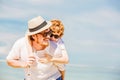 Hipster father with beard and red haired son Royalty Free Stock Photo