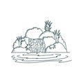 Hipster Fish Pond with Waterfall Garden and Stone Illustration