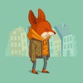 A hipster fox. Vector illustration. Cartoon anthropomorphic fox