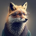 Hipster fox wearing clothes and glasses. Rabbit portrait. Generative ai