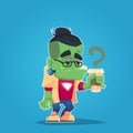 Hipster frankenstein with glasses and coffee funny monster sticker illustration cartoon Royalty Free Stock Photo