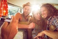 Hipster friends on road trip Royalty Free Stock Photo