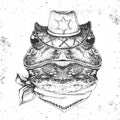 Hipster animal frog. Hand drawing Muzzle of frog