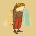 A hipster frog, vector illustration. Calm anthropomorphic frog