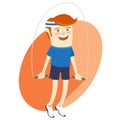 Hipster funny sportsman with skipping-rope. Flat style