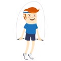 Hipster funny sportsman with skipping-rope. Flat style