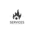 Hipster gear with fire flame logo design icon illustration Royalty Free Stock Photo