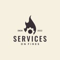 Hipster gear with fire flame logo design, vector graphic symbol icon illustration creative idea Royalty Free Stock Photo