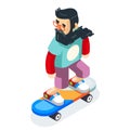 Hipster Geek Scater Ride Scateboard Cartoon Character Icon Isometric Design Vector Illustration Royalty Free Stock Photo