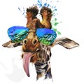 Hipster Giraffe watercolor illustration Royalty Free Stock Photo