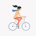 Hipster girl with bike, flat design