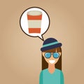 Hipster girl cup coffee vintage background Royalty Free Stock Photo