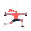 Hipster girl morning warm-up with dumbbells. Young woman gym exercise. Female person healthy active lifestyle and sport Royalty Free Stock Photo