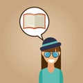 Hipster girl open book vintage background Royalty Free Stock Photo