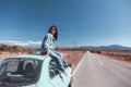 Girl enjoying road trip Royalty Free Stock Photo