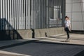 Hipster girl riding skate board Royalty Free Stock Photo