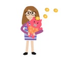 Hipster girl with saving pig for save money