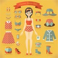 Hipster girl vector set