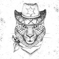 Hipster animal guepard. Hand drawing Muzzle of guepard Royalty Free Stock Photo