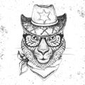 Hipster animal guepard. Hand drawing Muzzle of guepard Royalty Free Stock Photo