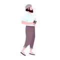 Hipster guy with coffee to go flat color vector faceless character