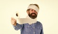 Hipster Guy having fun. Softness strength and absorbency. Prevent Toilet Paper Hoarding. Shortage of goods. Coronavirus