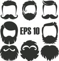 Hipster hair and beards, fashion vector illustration set