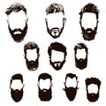 Hand drawn Hipster hair and beards illustration set.