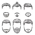 Hipster haircut. Hand drawn vintage hair styles. Isolated man beards and moustache models. Creative fashionable male