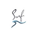 Hipster hand drawn lettering logo of surf with wave symbol Royalty Free Stock Photo