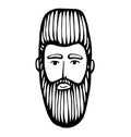 Hipster head with beard. Hand-Drawn Doodle. Vector Illustration - stock vector. Hand drawn cartoon character. Bearded