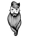 Hipster head with beard. Hand-Drawn Doodle. Vector Illustration - stock vector. Hand drawn cartoon character. Bearded