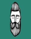 Hipster head with beard. Hand-Drawn Doodle. Vector Illustration - stock vector. Hand drawn cartoon character. Bearded