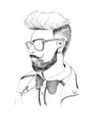 Hipster head with beard, sunglasses. Silhouette man fashion, retro, vintage style on white background.